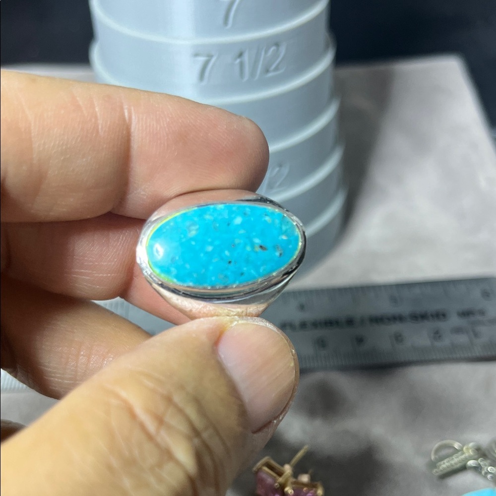 Turquoise Fox Oval Silver Ring 6.5